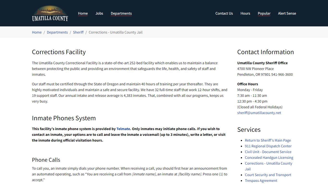 Corrections - Umatilla County Jail - Umatilla County